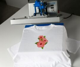 Flat lay of custom print-on-demand products, including mugs, apparel, and posters