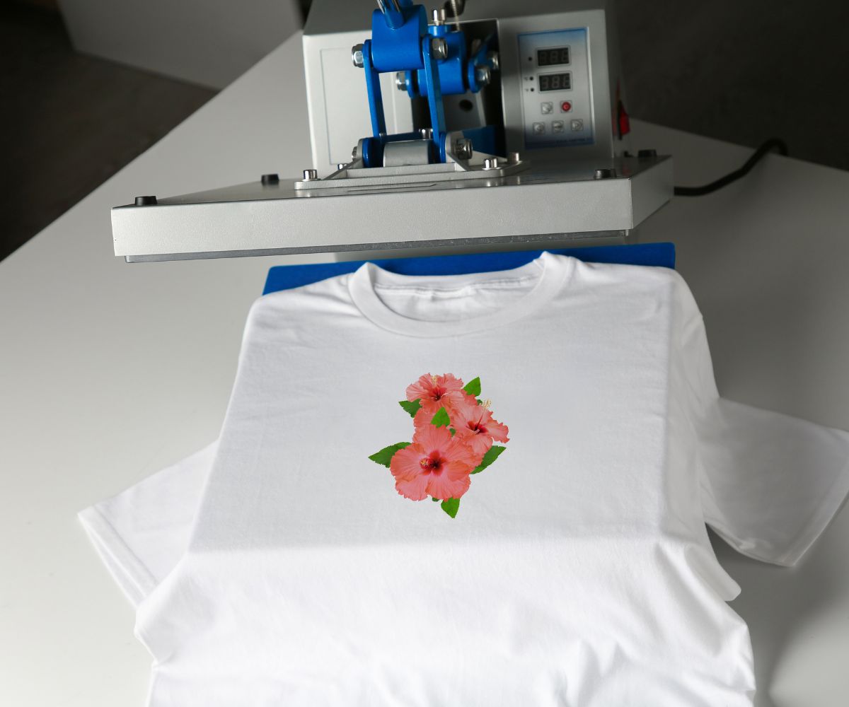 Flat lay of custom print-on-demand products, including mugs, apparel, and posters